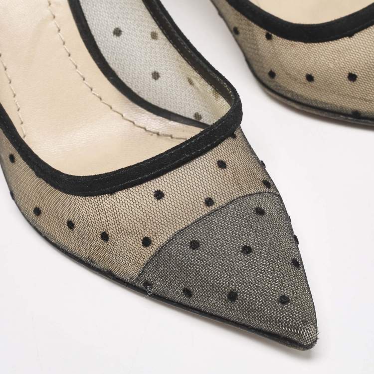 Pre Owned Dior Black/Beige Mesh Polka Dot D-Moi Pumps Size 35.5