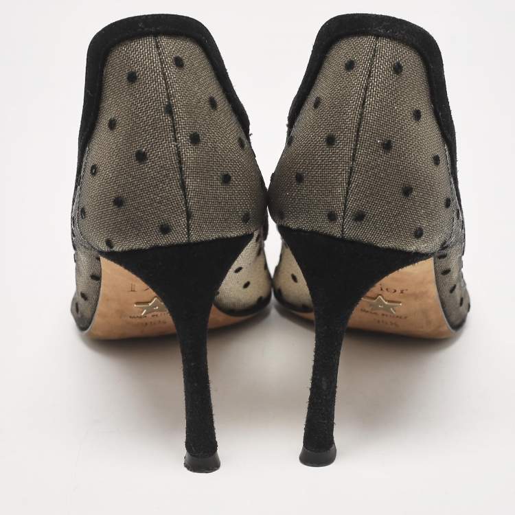Pre Owned Dior Black/Beige Mesh Polka Dot D-Moi Pumps Size 35.5