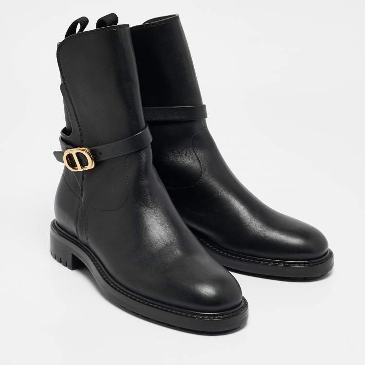 Pre Owned Dior Black Leather CD Logo Ankle Boots Size 36