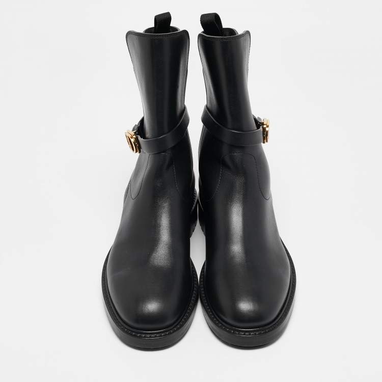 Pre Owned Dior Black Leather CD Logo Ankle Boots Size 36