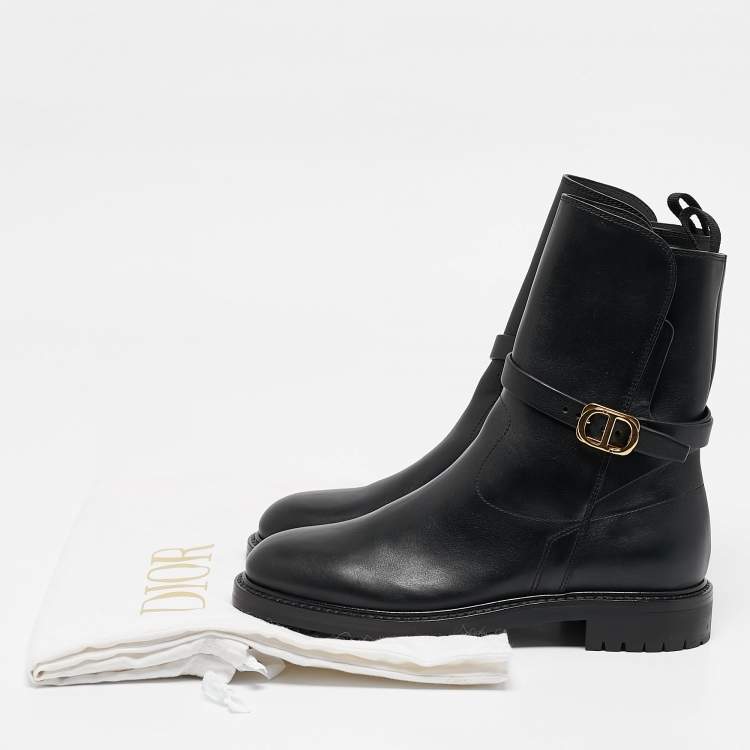 Pre Owned Dior Black Leather CD Logo Ankle Boots Size 36