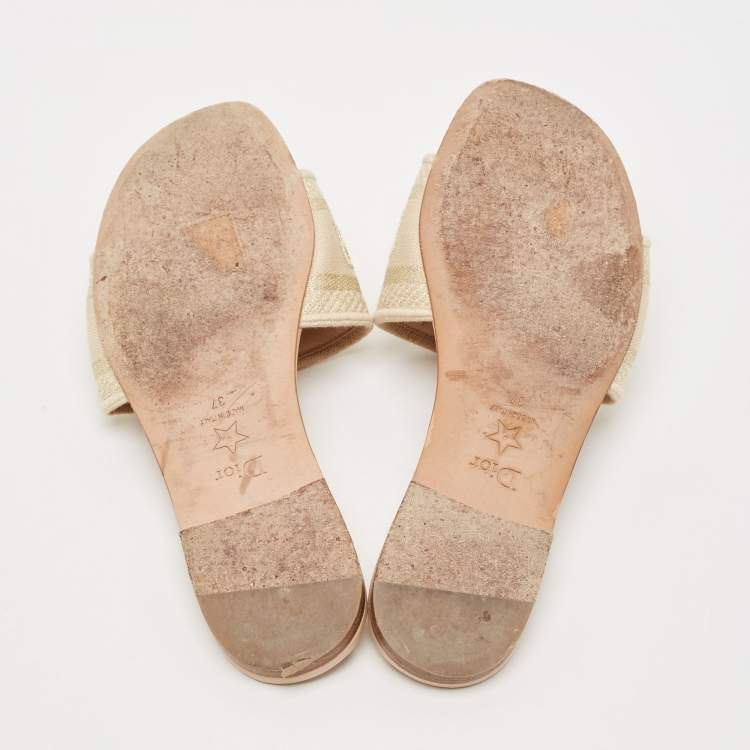 Pre Owned Dior Beige Canvas Dway Flat Slides Size 37