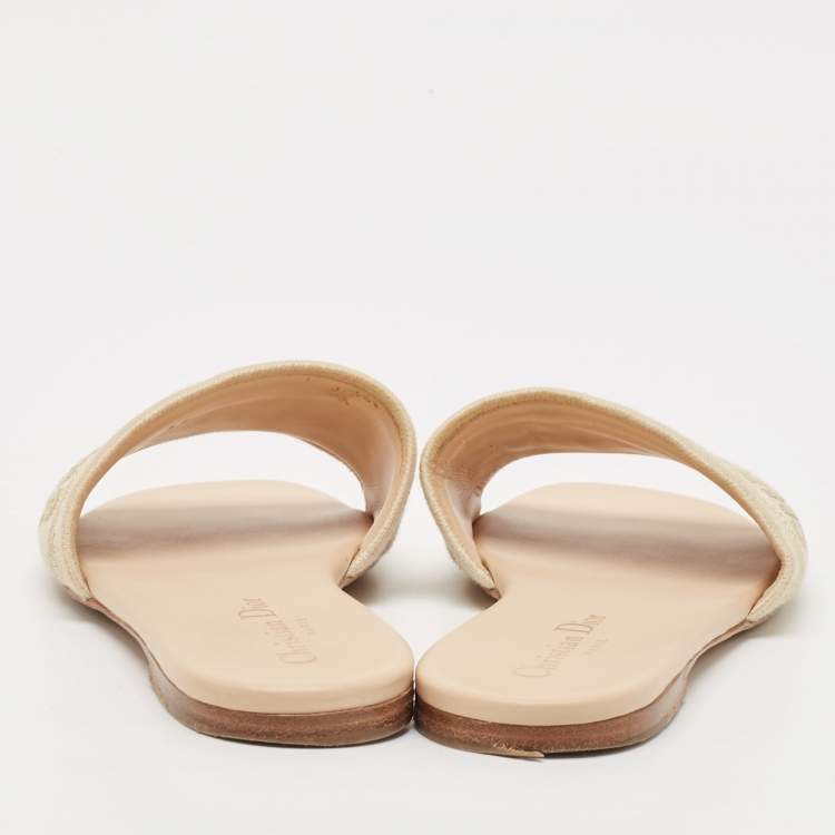 Pre Owned Dior Beige Canvas Dway Flat Slides Size 37