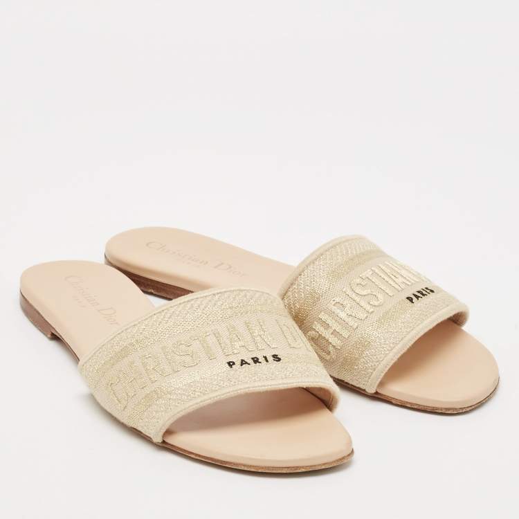 Pre Owned Dior Beige Canvas Dway Flat Slides Size 37