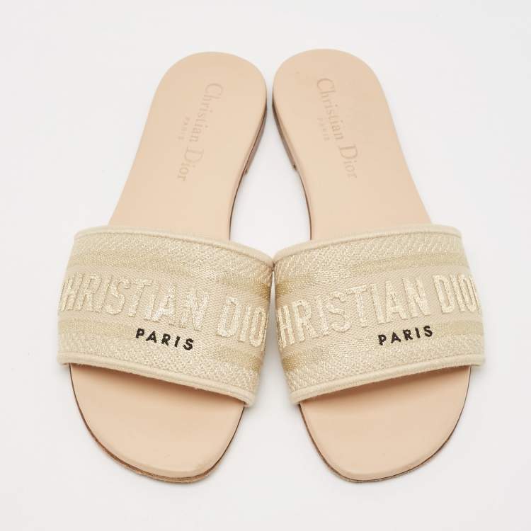 Pre Owned Dior Beige Canvas Dway Flat Slides Size 37