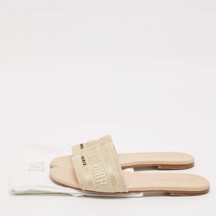 Pre Owned Dior Beige Canvas Dway Flat Slides Size 37