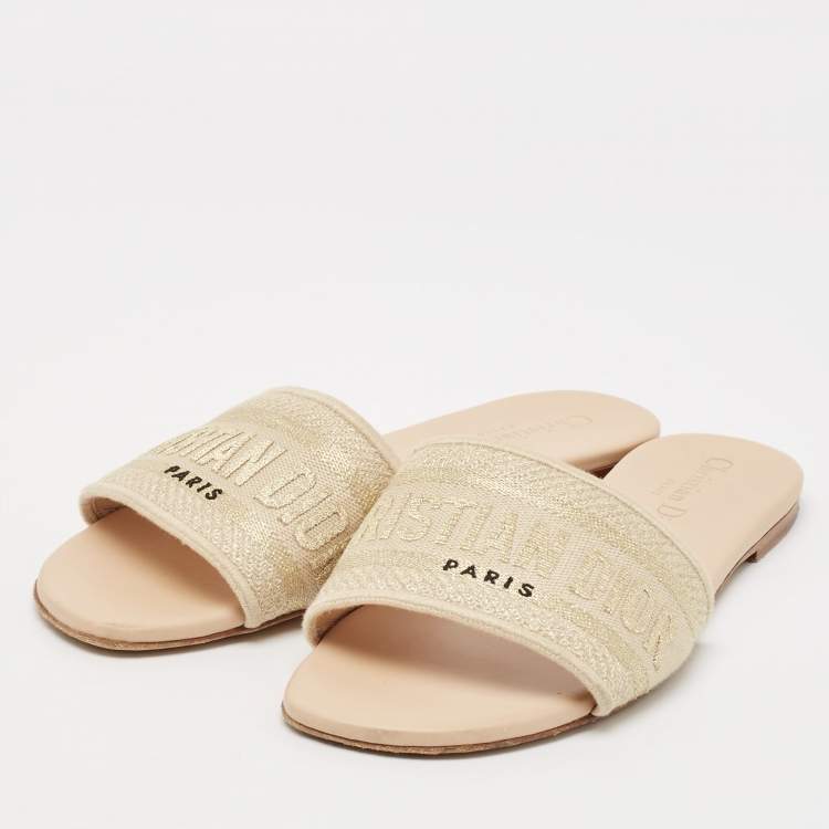 Pre Owned Dior Beige Canvas Dway Flat Slides Size 37
