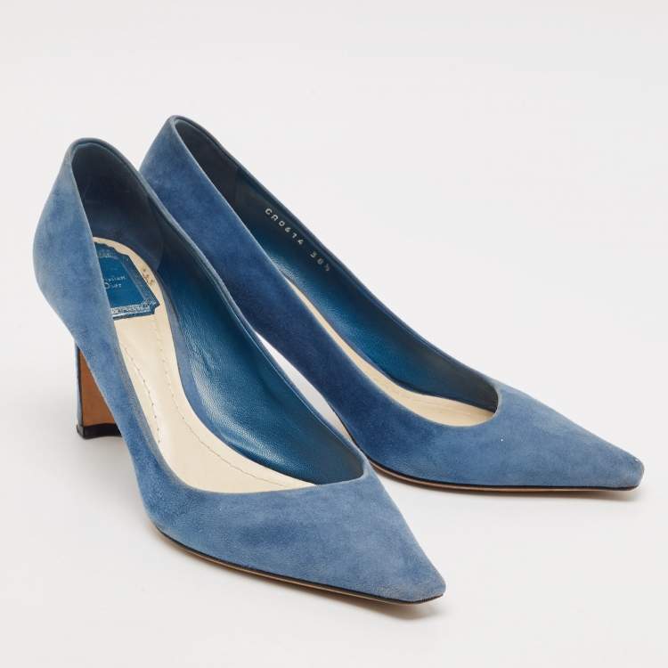 Pre Owned Dior Blue Suede Pointed Toe Ombre Heel Pumps Size 38.5