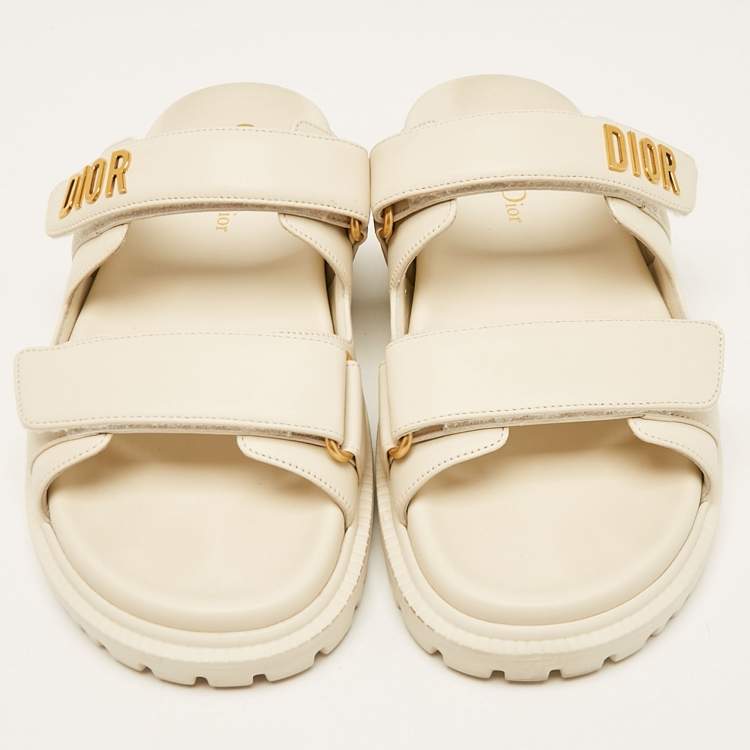 Pre Owned Dior Cream Leather DiorAct Flat Slides Size 37.5