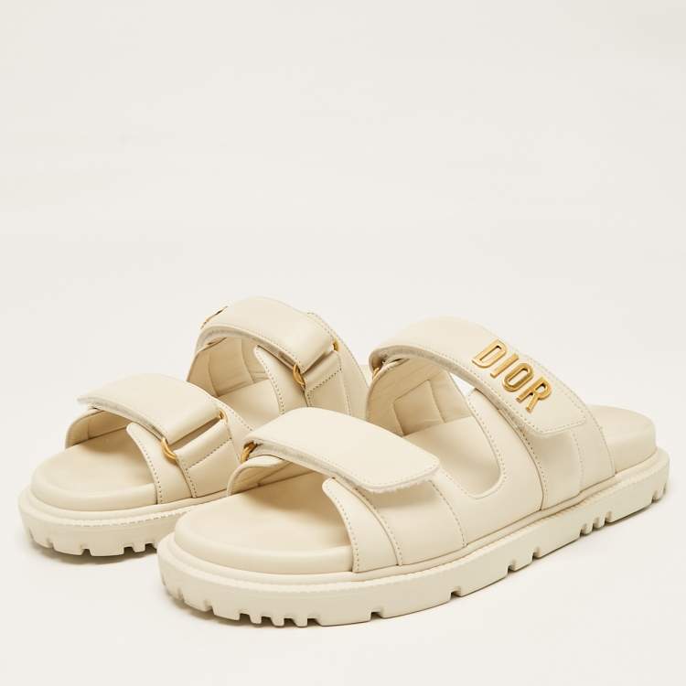 Pre Owned Dior Cream Leather DiorAct Flat Slides Size 37.5