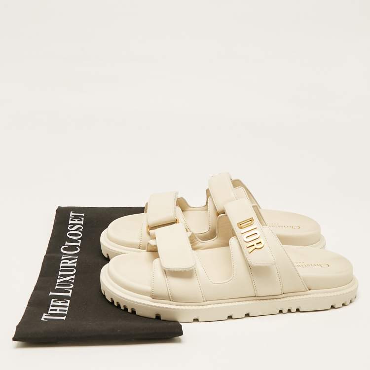 Pre Owned Dior Cream Leather DiorAct Flat Slides Size 37.5