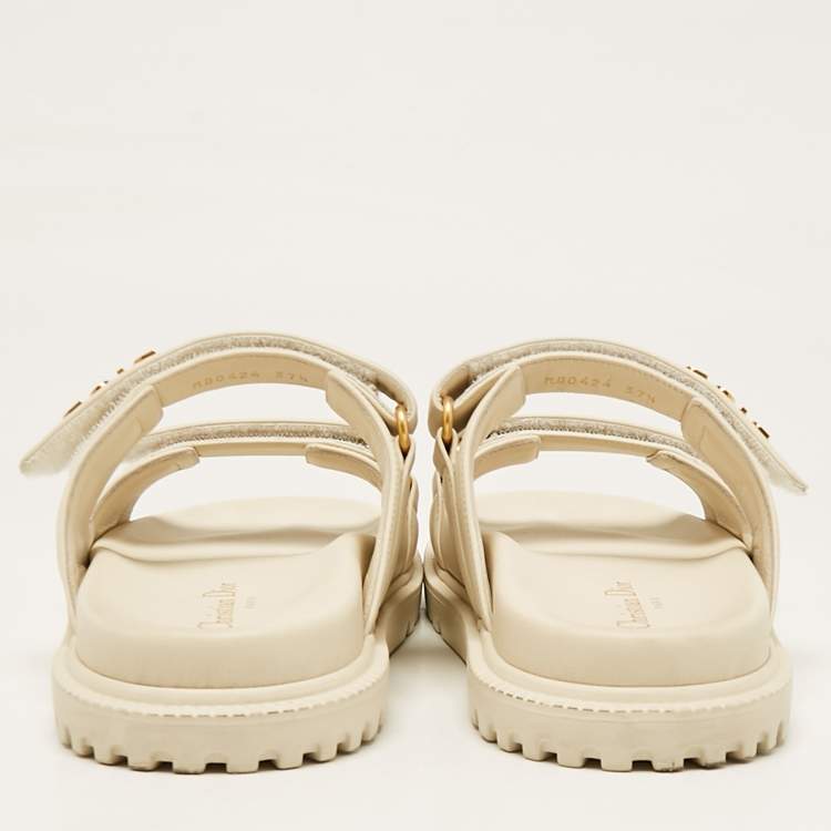 Pre Owned Dior Cream Leather DiorAct Flat Slides Size 37.5