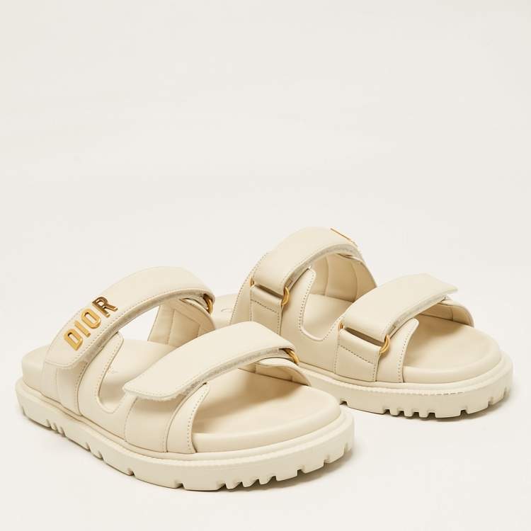Pre Owned Dior Cream Leather DiorAct Flat Slides Size 37.5