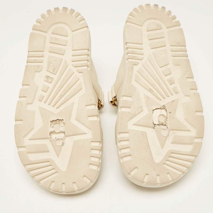 Pre Owned Dior Cream Leather DiorAct Flat Slides Size 37.5