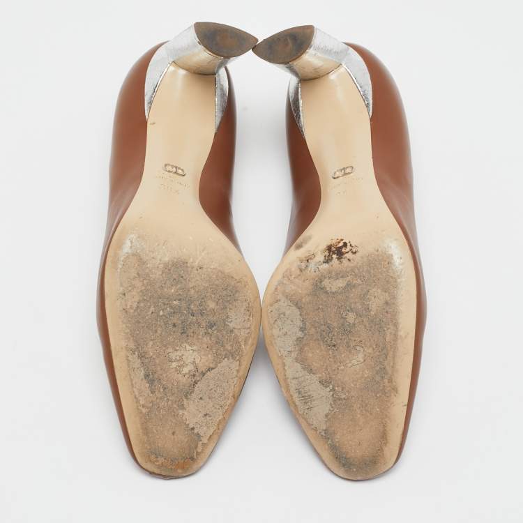 Pre Owned Dior Brown/Silver Leather Savane Pumps Size 38.5