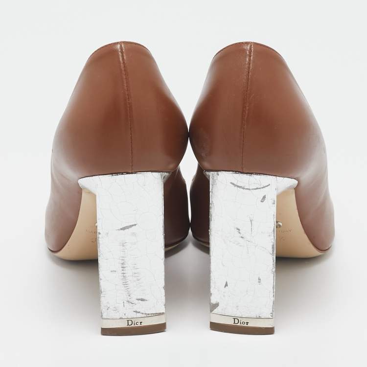 Pre Owned Dior Brown/Silver Leather Savane Pumps Size 38.5