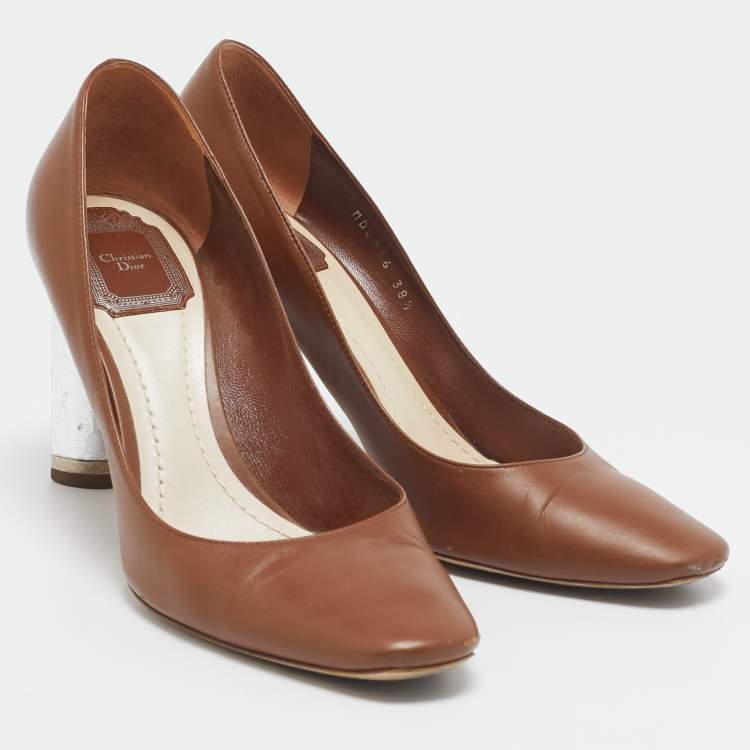 Pre Owned Dior Brown/Silver Leather Savane Pumps Size 38.5