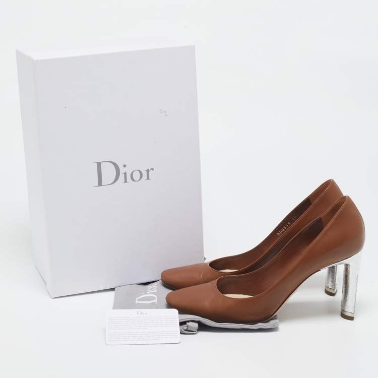 Pre Owned Dior Brown/Silver Leather Savane Pumps Size 38.5