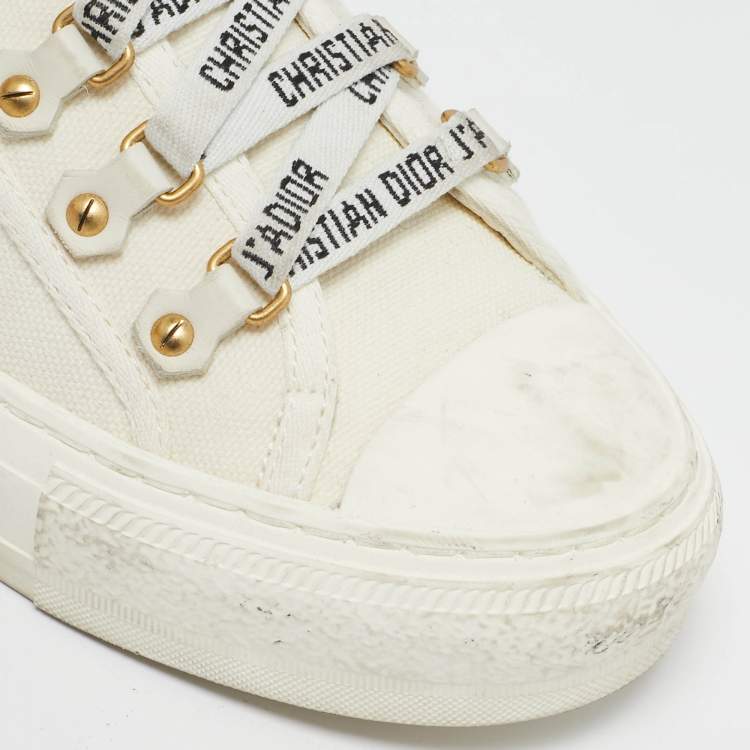 Pre Owned Dior White Canvas Walk'n'Dior Low Top Sneakers Size 37.5