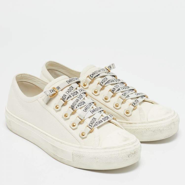 Pre Owned Dior White Canvas Walk'n'Dior Low Top Sneakers Size 37.5