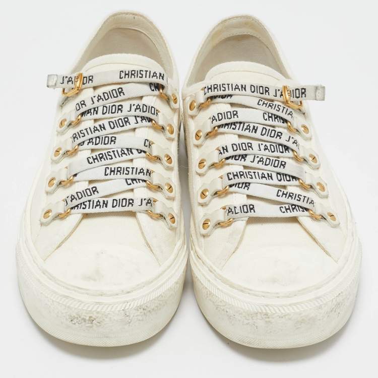 Pre Owned Dior White Canvas Walk'n'Dior Low Top Sneakers Size 37.5