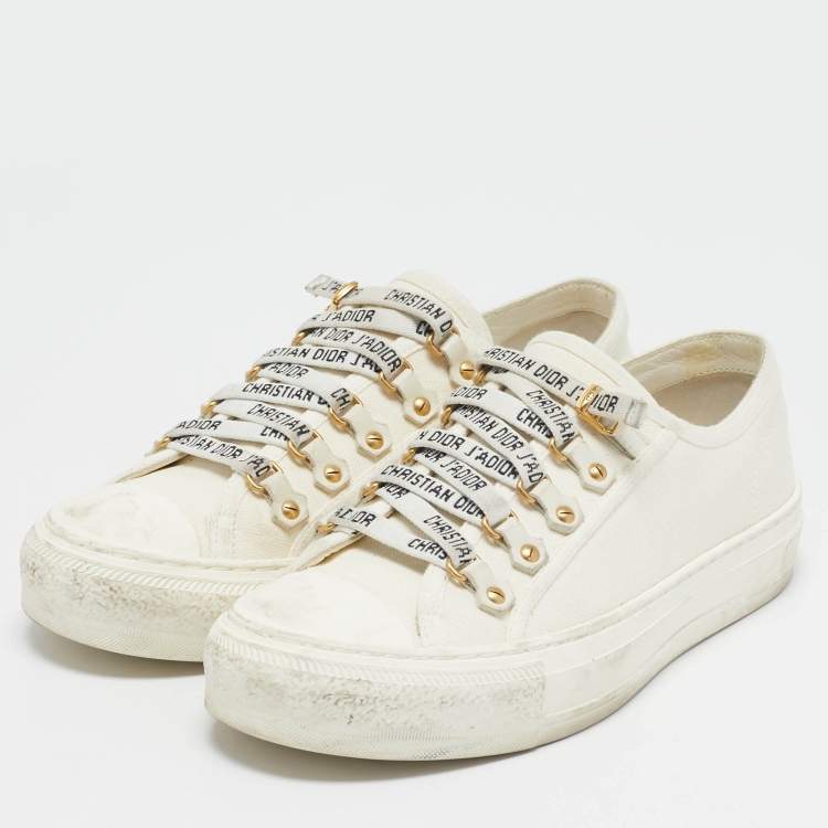 Pre Owned Dior White Canvas Walk'n'Dior Low Top Sneakers Size 37.5