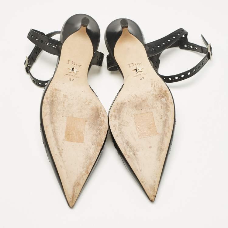 Pre Owned Dior Black Leather Pointed Toe Slingback Pumps Size 37