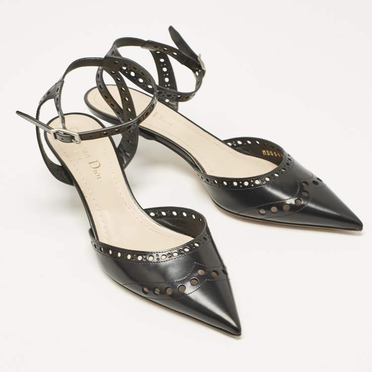 Pre Owned Dior Black Leather Pointed Toe Slingback Pumps Size 37