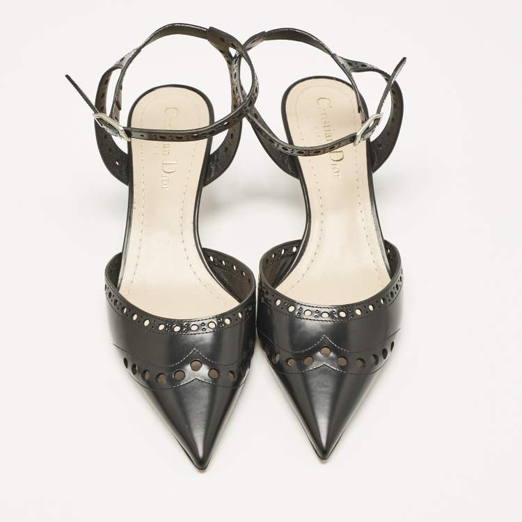 Pre Owned Dior Black Leather Pointed Toe Slingback Pumps Size 37