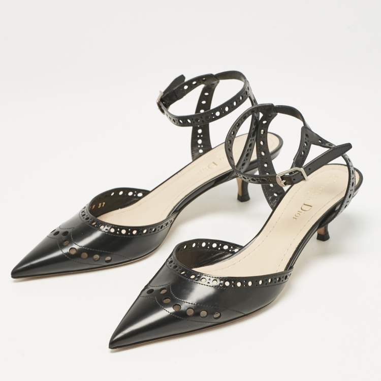 Pre Owned Dior Black Leather Pointed Toe Slingback Pumps Size 37