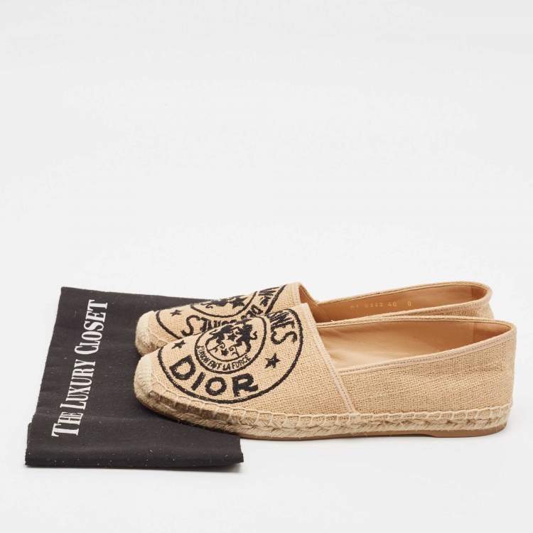 مملوكة مسبقًا Dior Brown Embroidered Raffia Granville Espadrille Flats Size 40