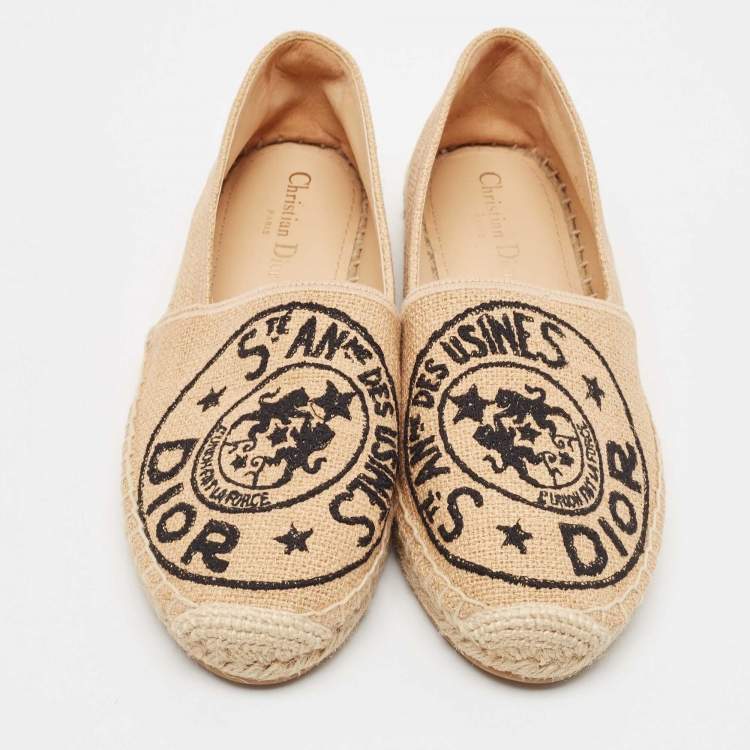 مملوكة مسبقًا Dior Brown Embroidered Raffia Granville Espadrille Flats Size 40