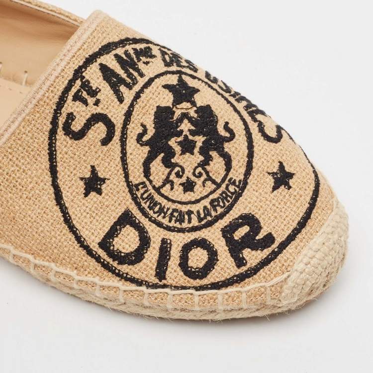 مملوكة مسبقًا Dior Brown Embroidered Raffia Granville Espadrille Flats Size 40