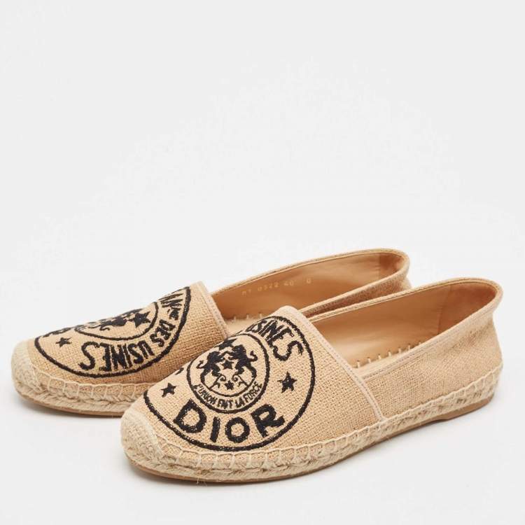 مملوكة مسبقًا Dior Brown Embroidered Raffia Granville Espadrille Flats Size 40