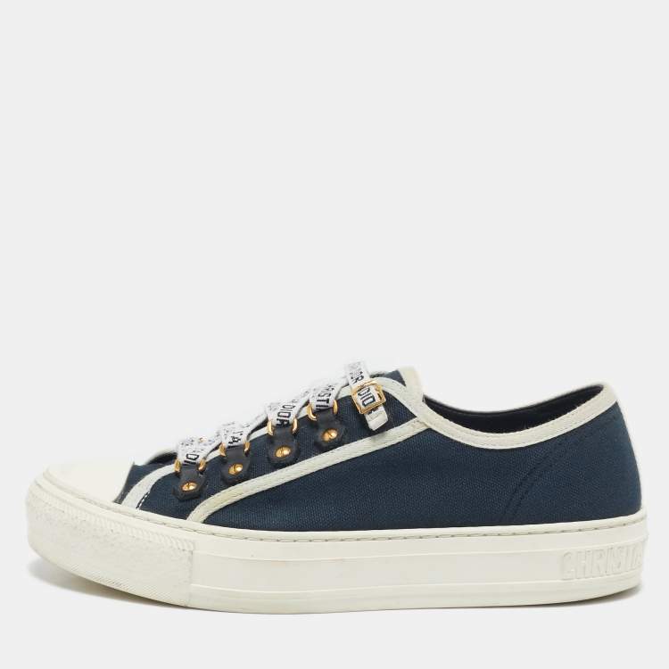 Pre Owned Dior Navy Blue/White Canvas Walk'n'Dior Sneakers Size 37