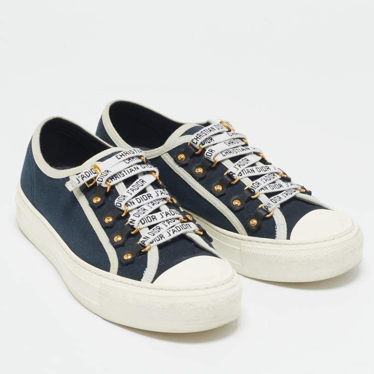 Pre Owned Dior Navy Blue/White Canvas Walk'n'Dior Sneakers Size 37