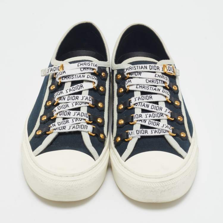 Pre Owned Dior Navy Blue/White Canvas Walk'n'Dior Sneakers Size 37