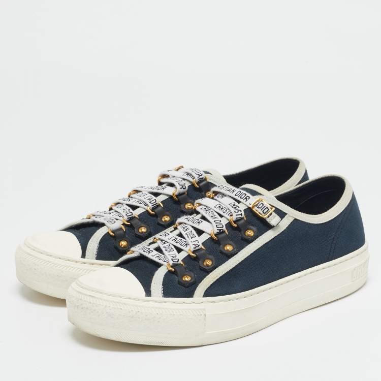 Pre Owned Dior Navy Blue/White Canvas Walk'n'Dior Sneakers Size 37