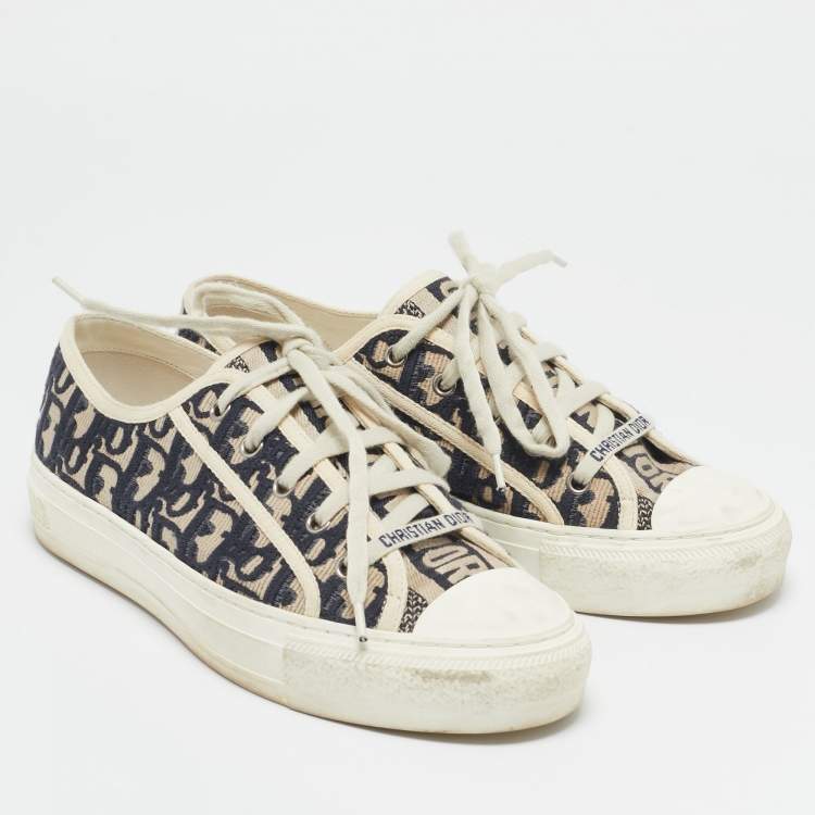 Pre Owned Dior Navy Blue Canvas Walk'n'Dior Lace Up Sneakers Size 39