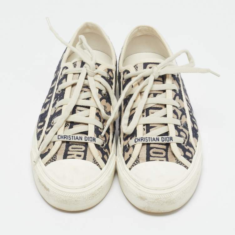 Pre Owned Dior Navy Blue Canvas Walk'n'Dior Lace Up Sneakers Size 39