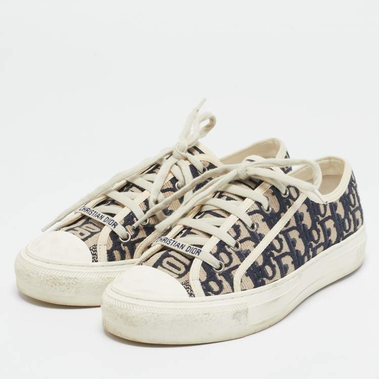 Pre Owned Dior Navy Blue Canvas Walk'n'Dior Lace Up Sneakers Size 39