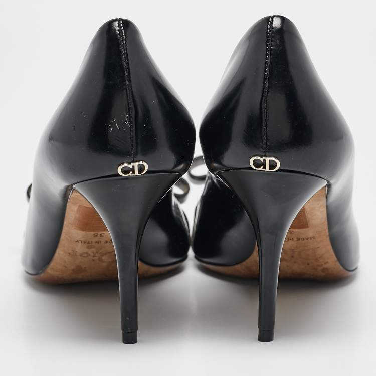 Pre Owned Dior Black Leather Bow Detail Peep Toe Pumps Size 36