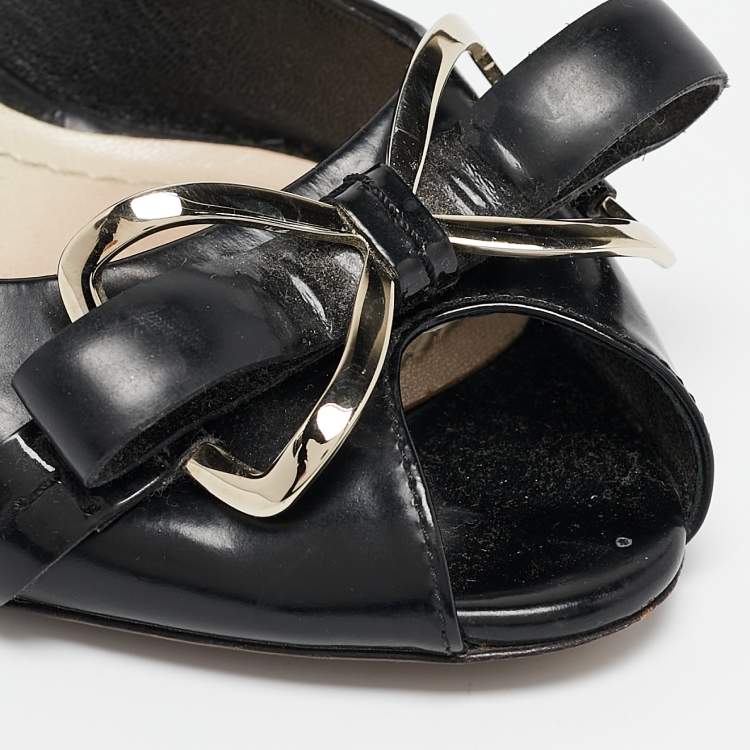 Pre Owned Dior Black Leather Bow Detail Peep Toe Pumps Size 36
