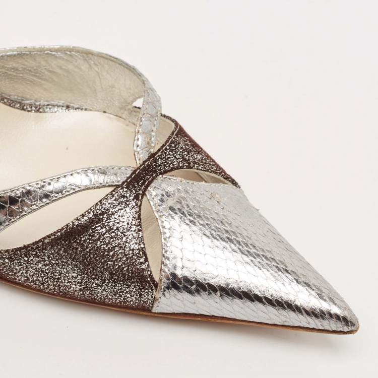Pre Owned Dior Silver/Brown Python Embossed Leather and Texture Suede Pumps Size 36.5