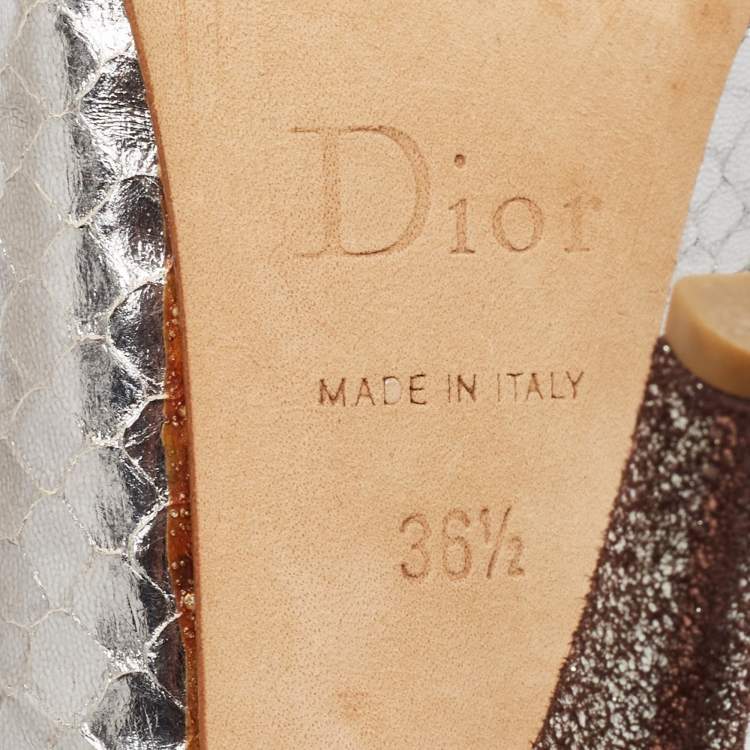 Pre Owned Dior Silver/Brown Python Embossed Leather and Texture Suede Pumps Size 36.5