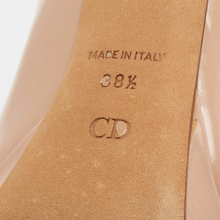 Pre Owned Dior Beige Leather Logo Plaque Peep Toe Pumps Size 38.5
