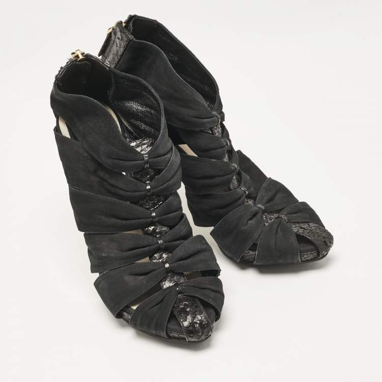 Pre Owned Dior Black Python and Nubuck Leather Caged Platform Sandals Size 38.5