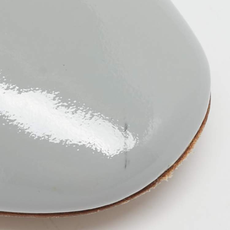 Pre Owned Dior Grey Patent Leather Clear Block Heel Mid Calf Boots Size 39