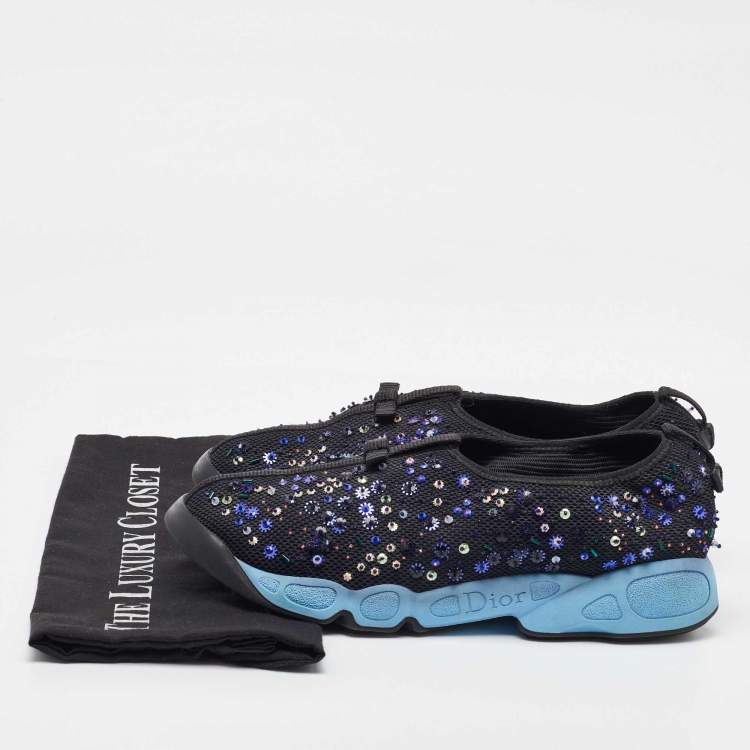 Pre Owned Dior Black Mesh Fusion Embellished Slip On Sneakers Size 41.5