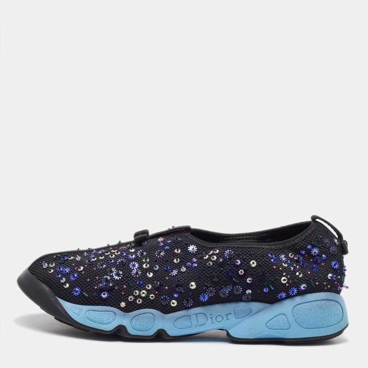 Pre Owned Dior Black Mesh Fusion Embellished Slip On Sneakers Size 41.5